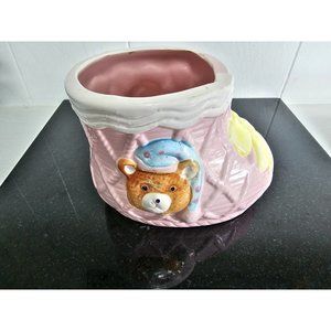 Vtg Relpo Quilted Baby Shoe Figurine; Baby Shower; Pink;